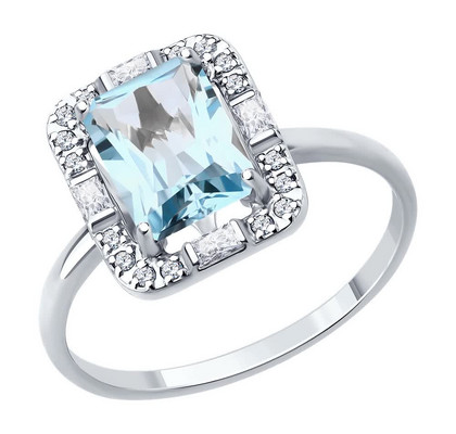 Inel din aur alb cu topaz și zirconii