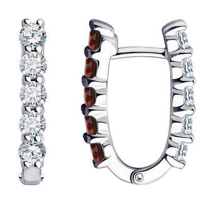 Cercei din argint cu granate și zirconiu cubic