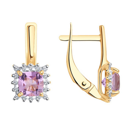 Cercei din aur cu ametiste și zirconii