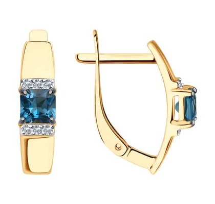 Cercei din aur cu topaze London Blue și zirconii