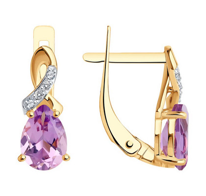Серьги из золота с аметистами и фианитами 