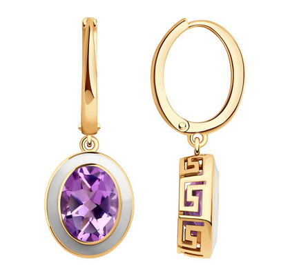 Cercei din aur cu ametiste și email