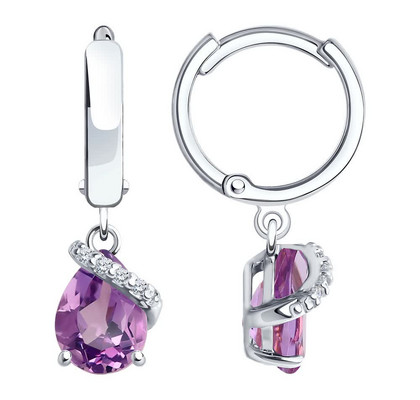 Cercei din argint cu ametiste și zirconiu cubic