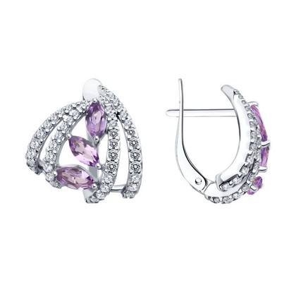 Cercei din argint cu ametiste și zirconiu cubic