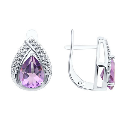 Cercei din argint cu ametiste și zirconiu cubic