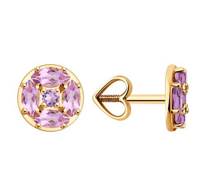 Cercei tip butoni cu ametist