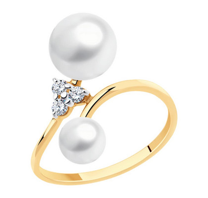 Inel din aur cu perlă și zirconii