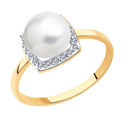 Inel din aur cu perlă și zirconii