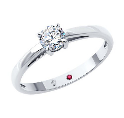 Inel din aur alb cu diamant de laborator și rubin