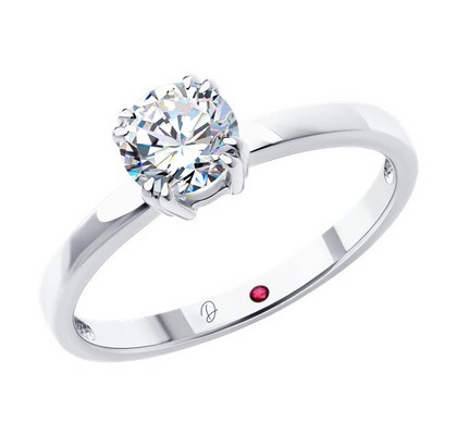 Inel din aur alb cu diamant de laborator și rubin.