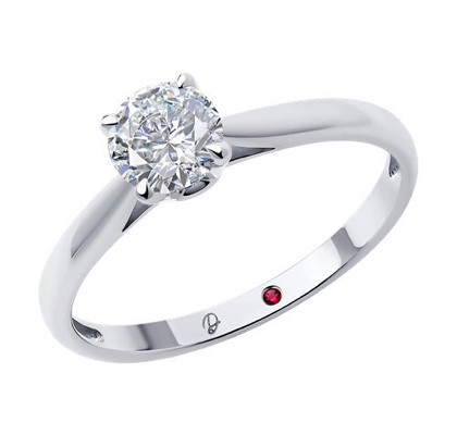 Inel din aur alb cu diamant de laborator și rubin