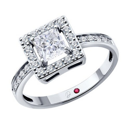 Inel din aur alb cu diamant de laborator și rubin