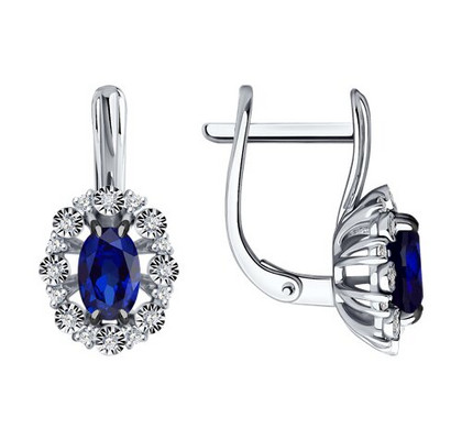 Серьги из белого золота с бриллиантами и сапфирами