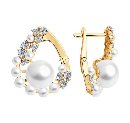 Inel din aur cu perlă și zirconii