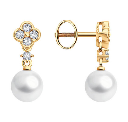 Inel din aur cu perlă și zirconii