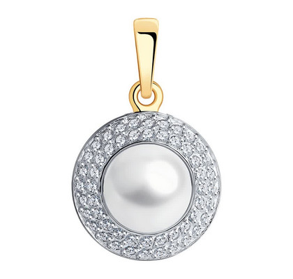 Подвеска из золота с жемчугом и фианитами 