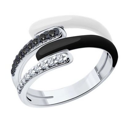 Inel din argint cu fianite și email