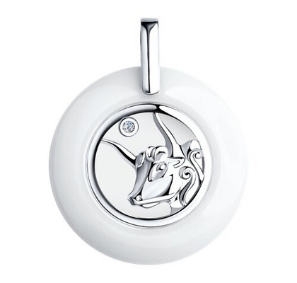 Подвеска из серебра с керамической вставкой и фианитом