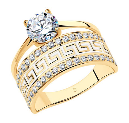 Inel din argint aurit cu email și zirconiu cubic