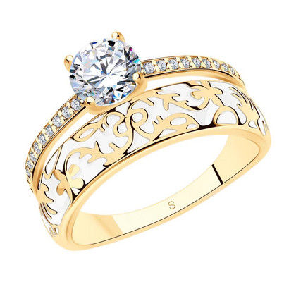 Inel din argint aurit cu zirconiu cubic și email