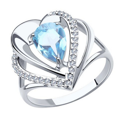 Inel din argint cu topaz și fianite.