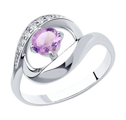 Inel din argint cu ametist și fianite