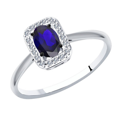 Inel din aur alb cu diamante și safir