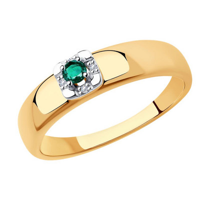 Inel din aur cu diamante și smarald