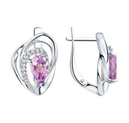 Серьги из серебра с аметистами и фианитами