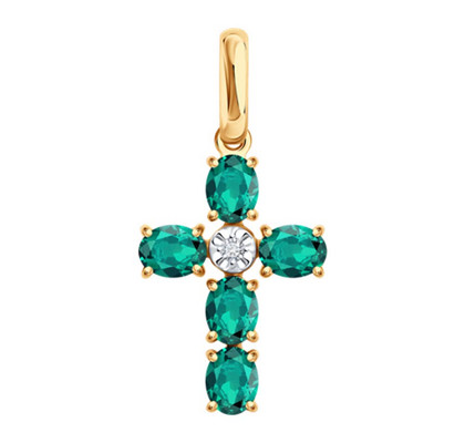 Pandantiv din aur cu diamant și smaralde