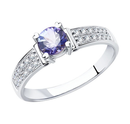 Inel din aur alb cu diamante și tanzanit