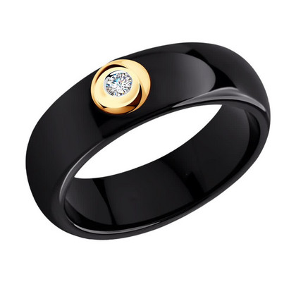 Inel din ceramică neagră cu diamant și aur