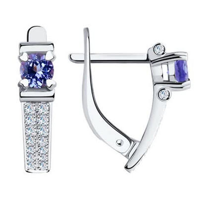 Cercei din aur alb cu diamante și tanzanite