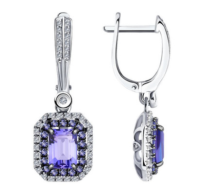 Серьги из белого золота с бриллиантами и танзанитами 