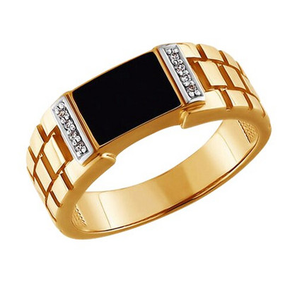 Inel tip sigiliu din aur cu email și fianite