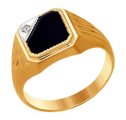 Inel tip sigiliu din aur cu nano-spinel și fianit